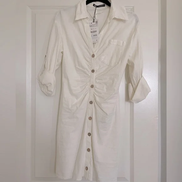 chinese dress ladies Linen Marseille Dress 'White' – Oat Co main image 1